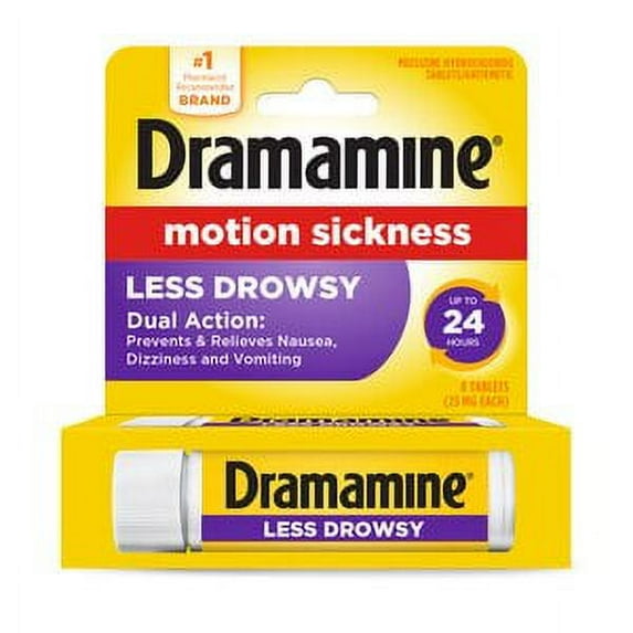Dramamine Motion Sickness Relief Less Drowsey Formula Tablets 8 ea (Pack of 4)