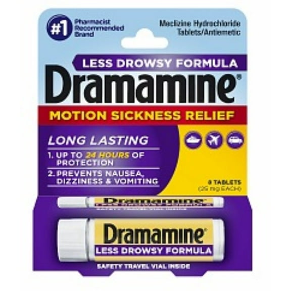 Dramamine Motion Sickness Relief Less Drowsey Formula Tablets 8 ea (Pack of 6)
