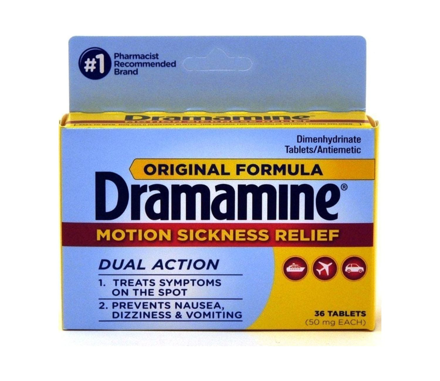 Dramamine Motion Sickness Relief Original Formula, 36 Countpack of 2