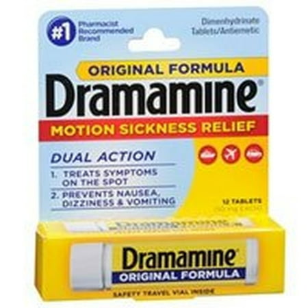 Dramamine Motion Sickness Relief Original Formula, 50 mg, 12 Count (Pack of 4)