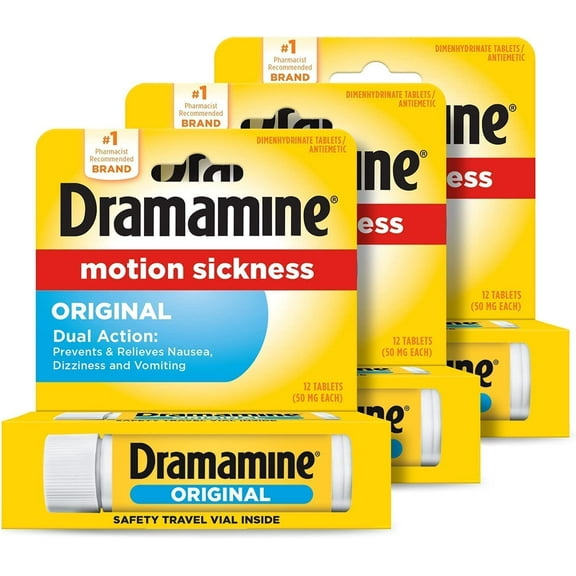 Dramamine Motion Sickness Relief, Original Formula, Tablets 12 CT (Pack - 3)