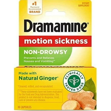 Dramamine Naturals Non Drowsy Tablets with Ginger (Pack of 24)