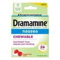 thumbnail image 1 of Dramamine Nausea Chewable – Nausea Relief with Meclizine, Raspberry Cream, 12 Count, 1 of 16