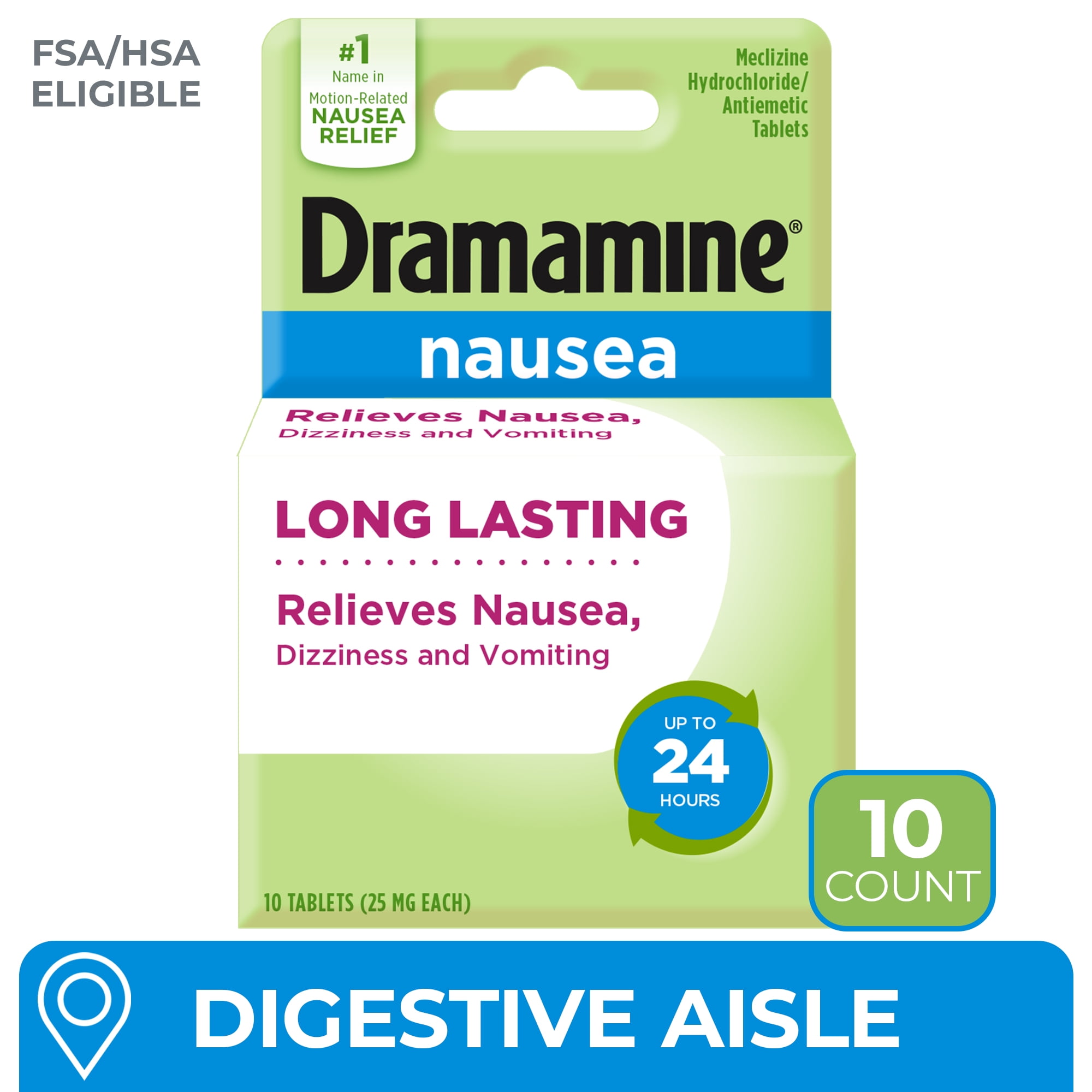 Dramamine Nausea Long Lasting, Nausea Relief Tablets, 10 Count