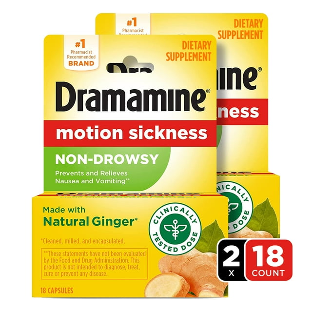 Dramamine NonDrowsy, Motion Sickness Relief, Made with Natural Ginger