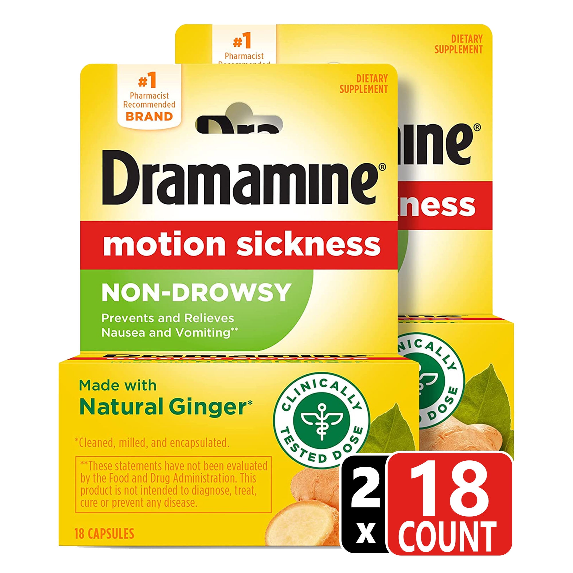 Dramamine NonDrowsy, Motion Sickness Relief, Made with Natural Ginger