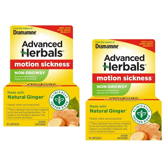 Dramamine Non-Drowsy Naturals Motion Sickness Relief Capsules with Natural Ginger 18 ea (Pack of 2)