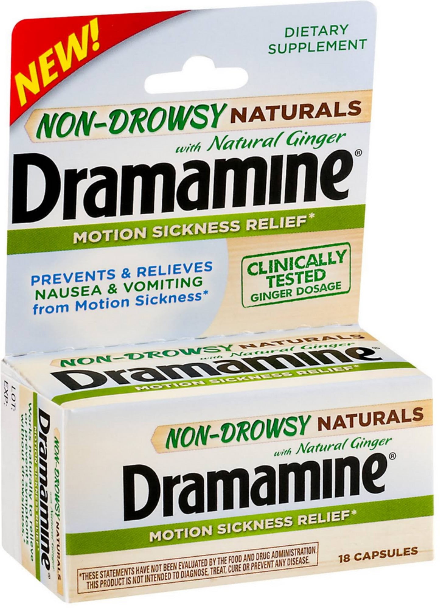 Dramamine Non-Drowsy Naturals Motion Sickness Relief Capsules with Natural Ginger 18 ea (Pack of 3)