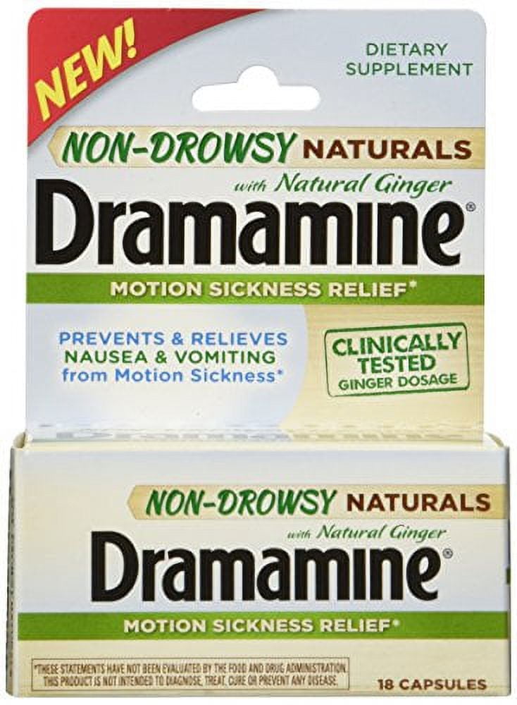 Dramamine Non-Drowsy Naturals W/ Natural Ginger, Motion Sickness Relief, 18 Capsules