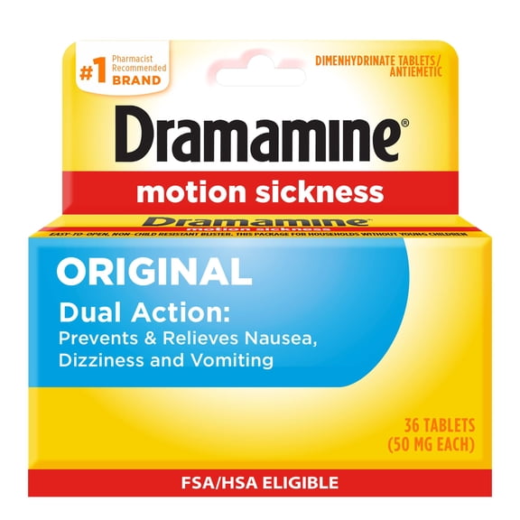 Dramamine Original, Motion Sickness Relief, Sensitive Stomach, 36 Count