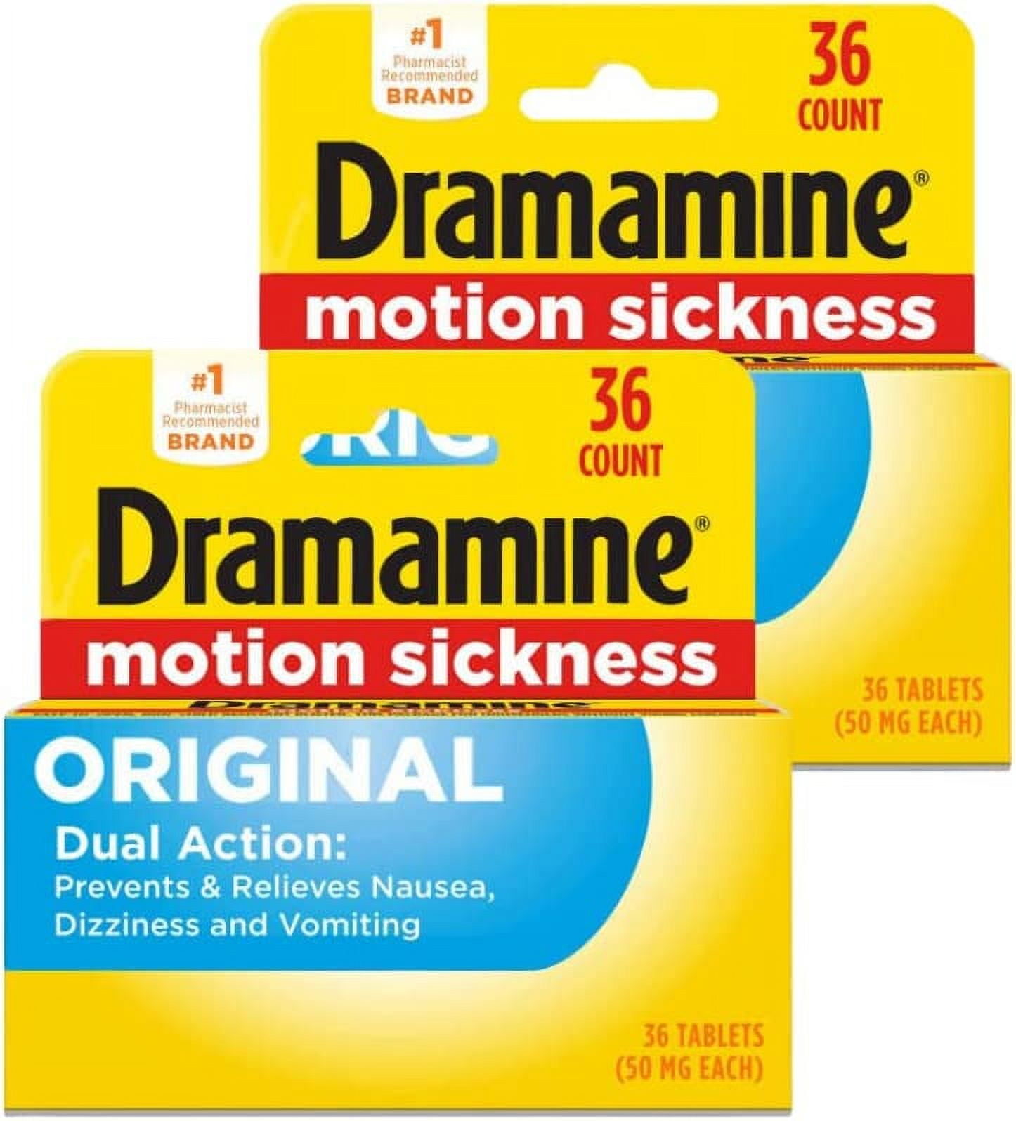 Dramamine Original Formula Tablets 36 ct Pack of 2 Motion Sickness