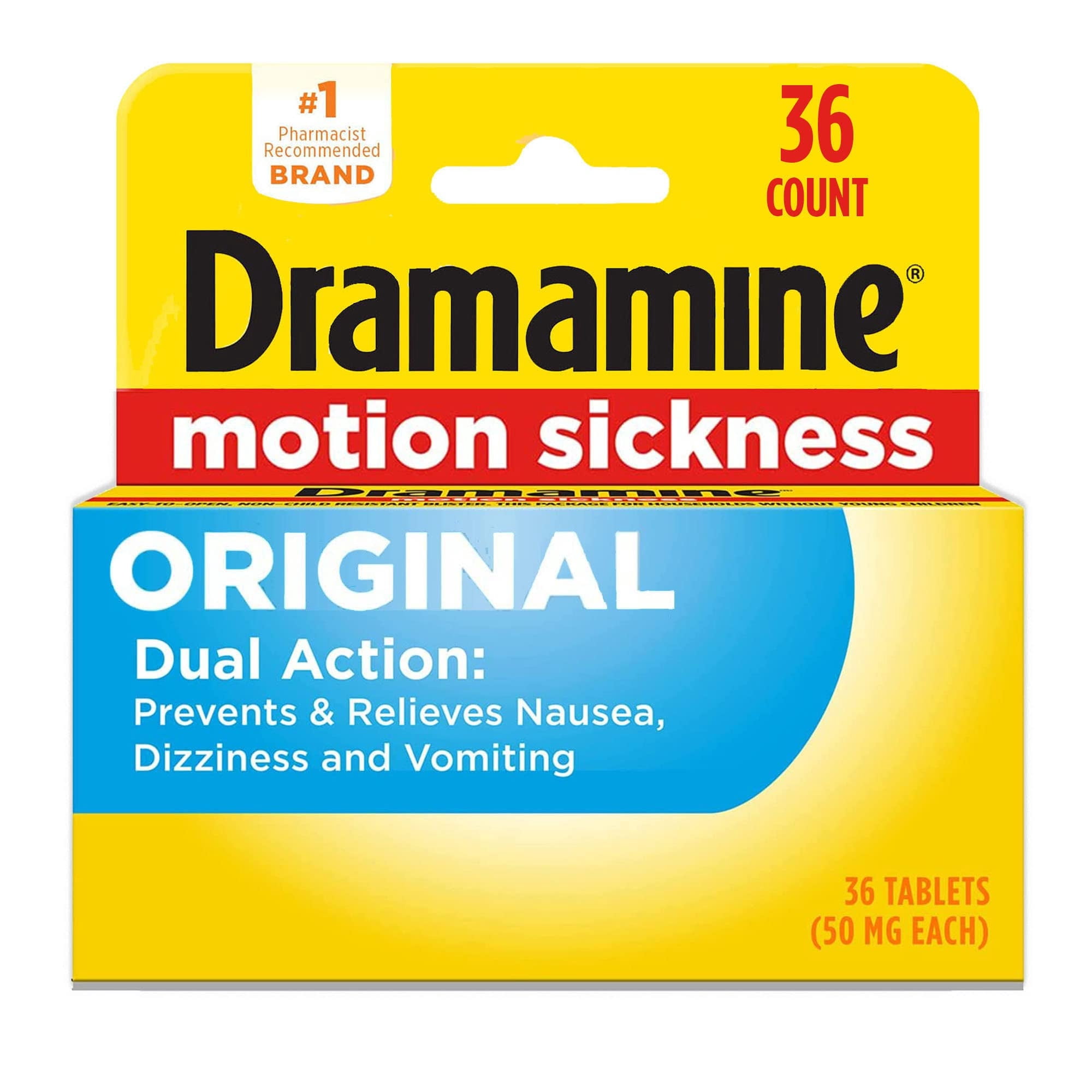 Dramamine Motion Sickness Original Tablets Dimenhydrinate 50 mg Antiemetic 36 Count