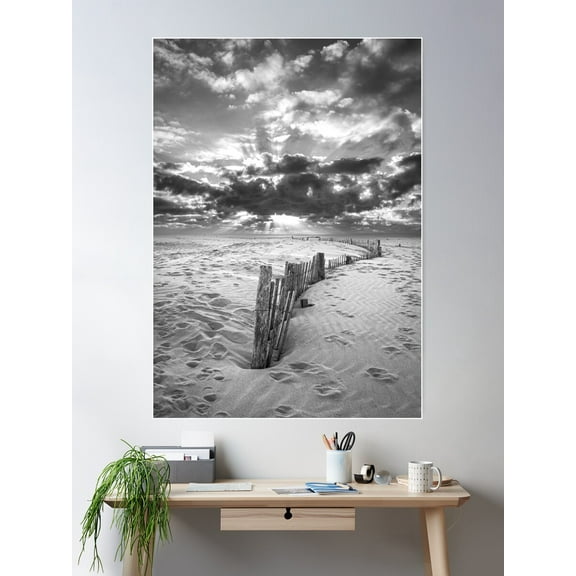 Dramatic Black & White Beach Landscape Print €“ Serene Coastal Fine Art Photography Poster Wall Art, Modern Wall Decor For Living Room Bedroom, 8x12 UNFRAMED