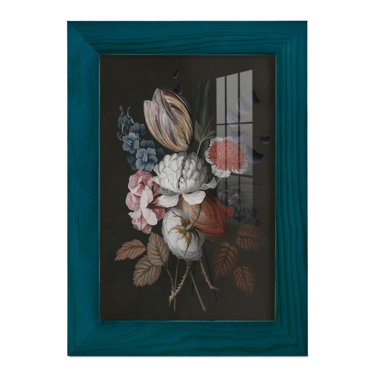 Dramatic Bouquet I -Framed Print w/glass-Ocean Blue