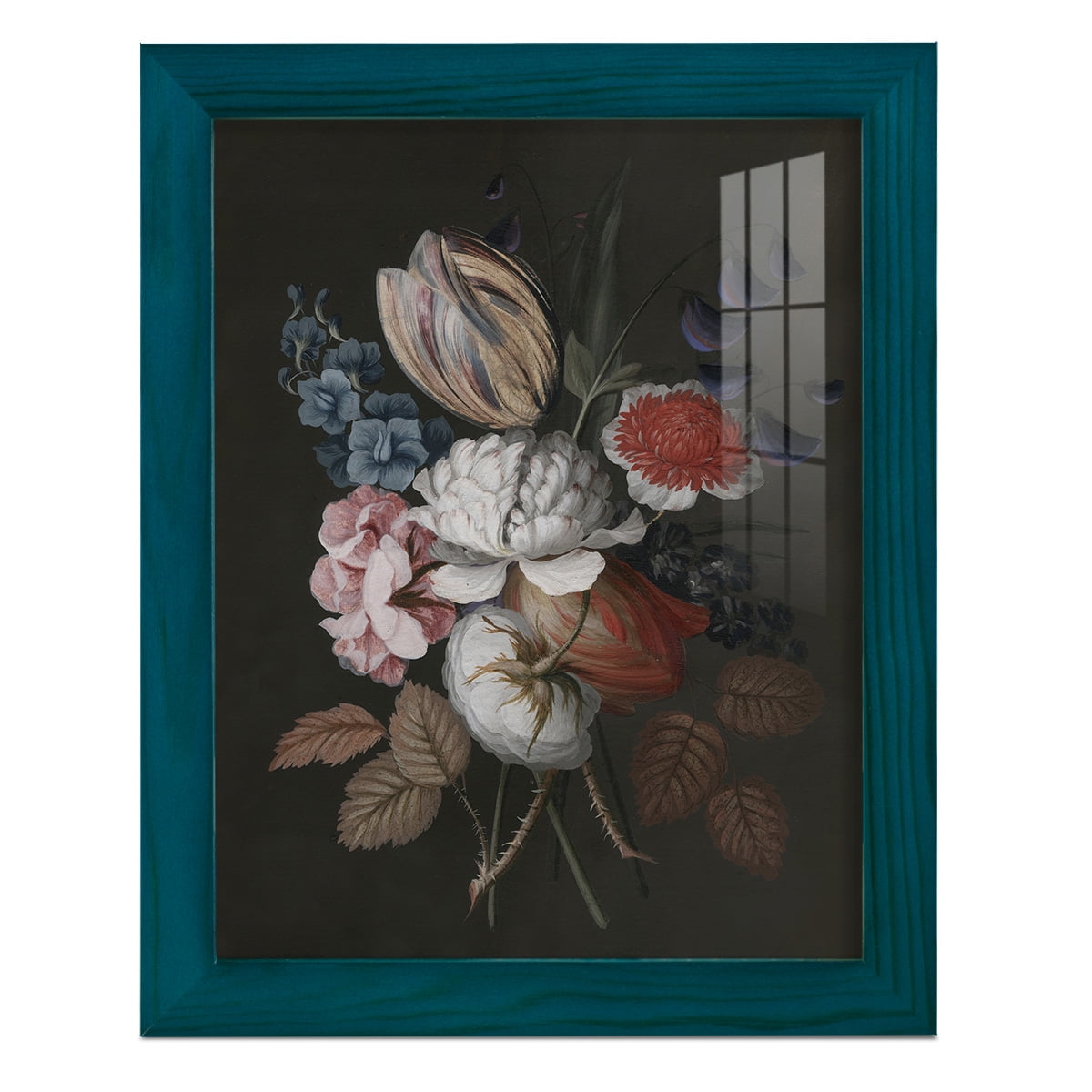 Dramatic Bouquet I -Framed Print w/glass-Ocean Blue