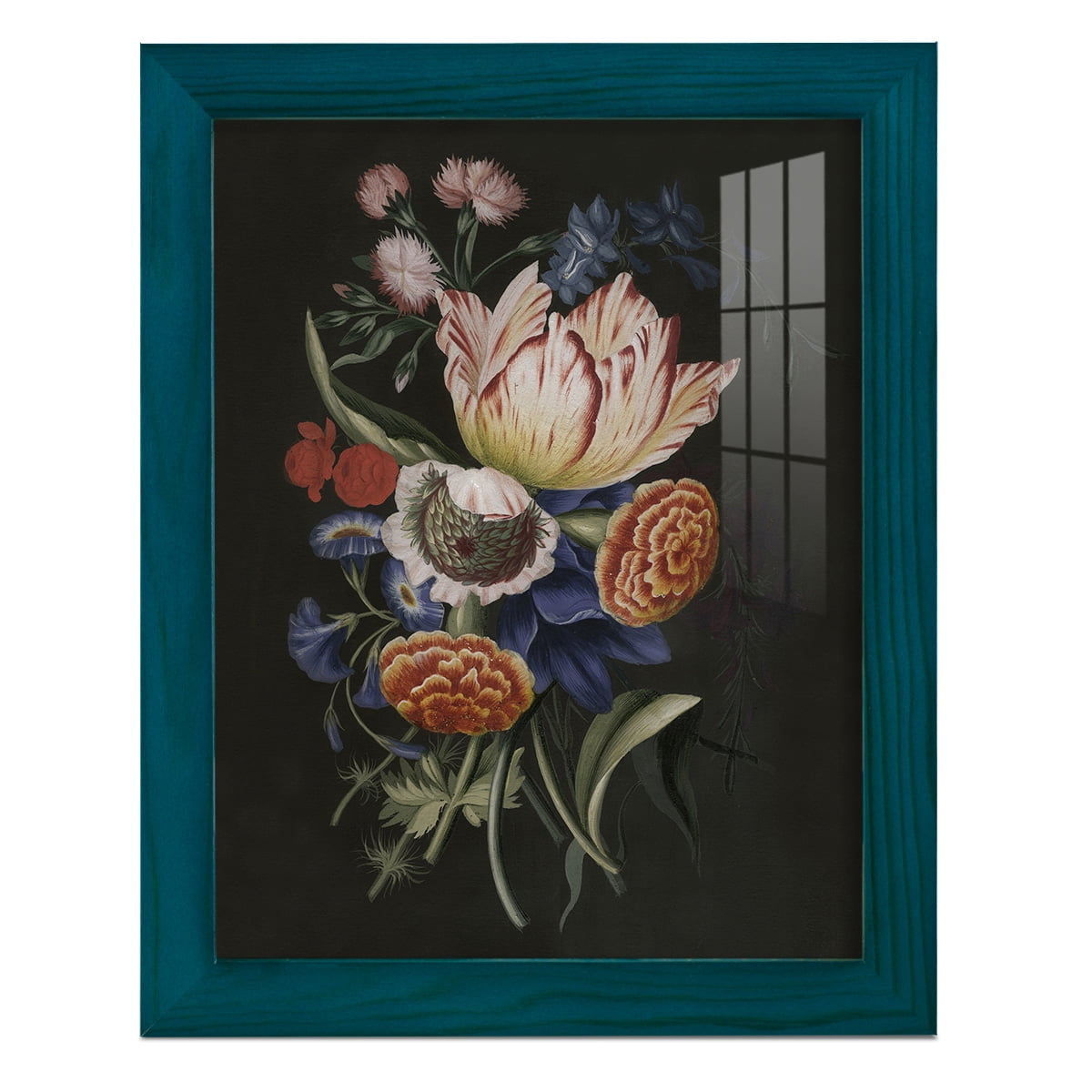 Dramatic Bouquet II -Framed Print w/glass-Ocean Blue