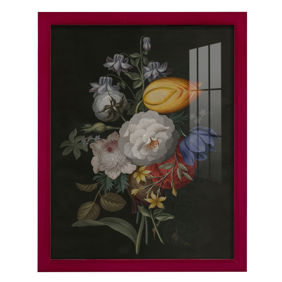 Dramatic Bouquet III -Framed Print w/glass-Cherry Red