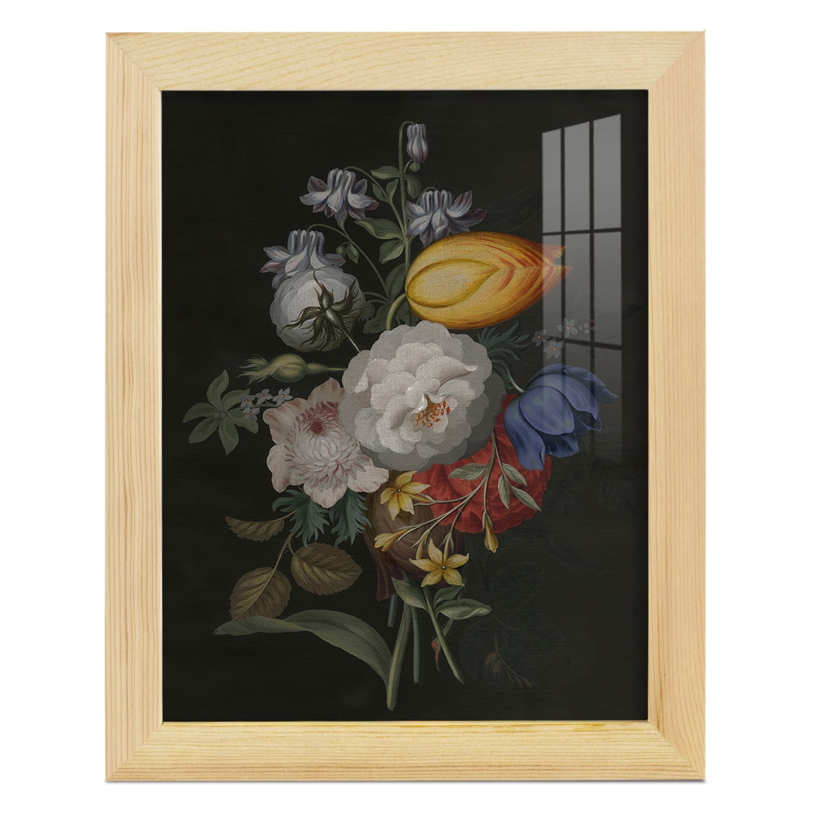 Dramatic Bouquet III -Framed Print w/glass-Natural Wood