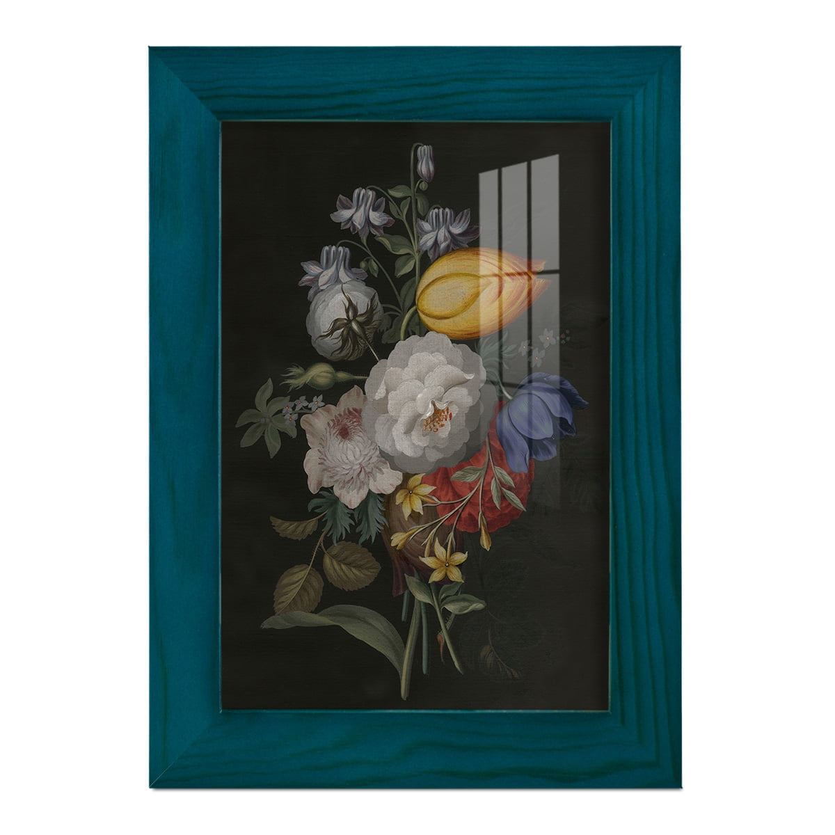Dramatic Bouquet III -Framed Print w/glass-Ocean Blue