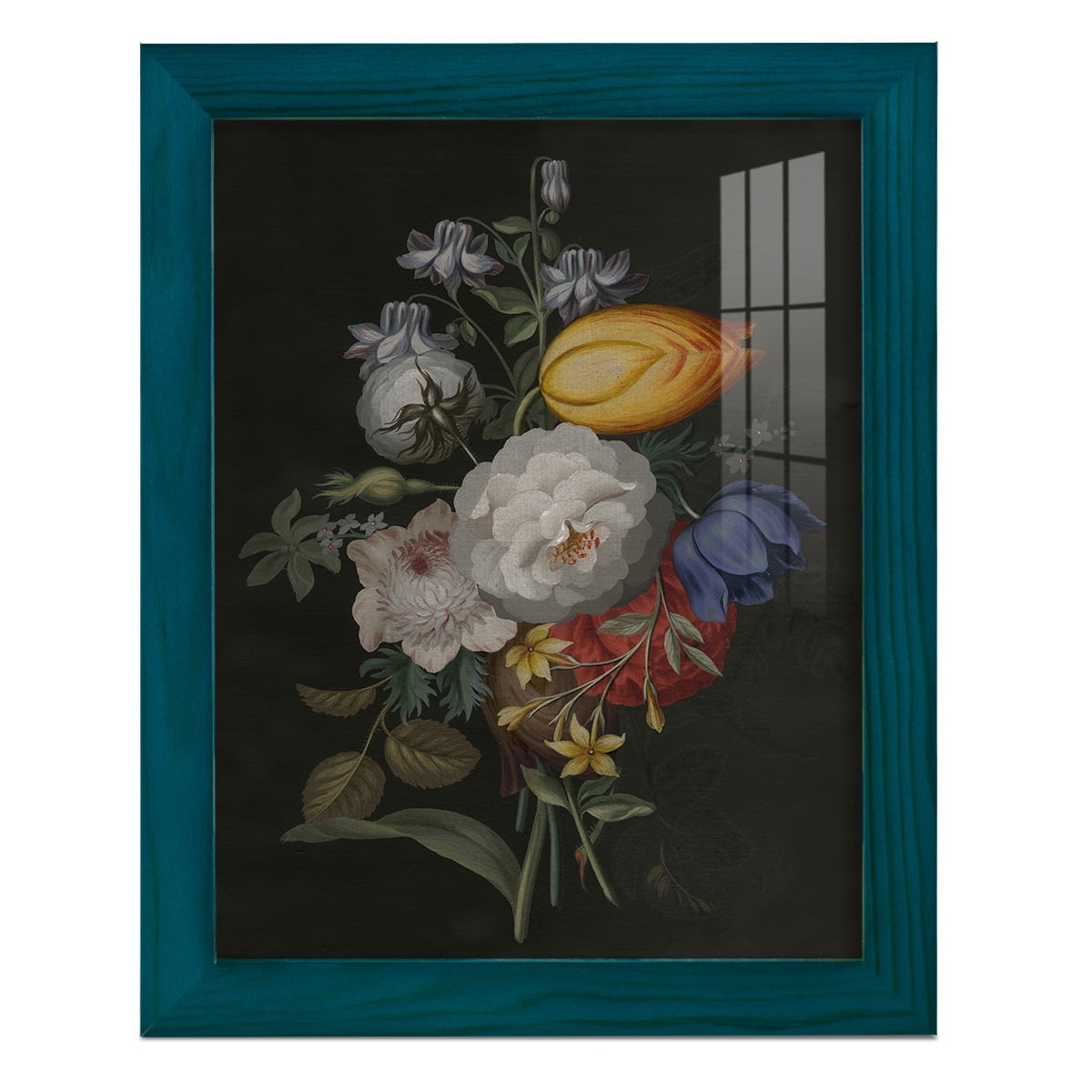 Dramatic Bouquet III -Framed Print w/glass-Ocean Blue