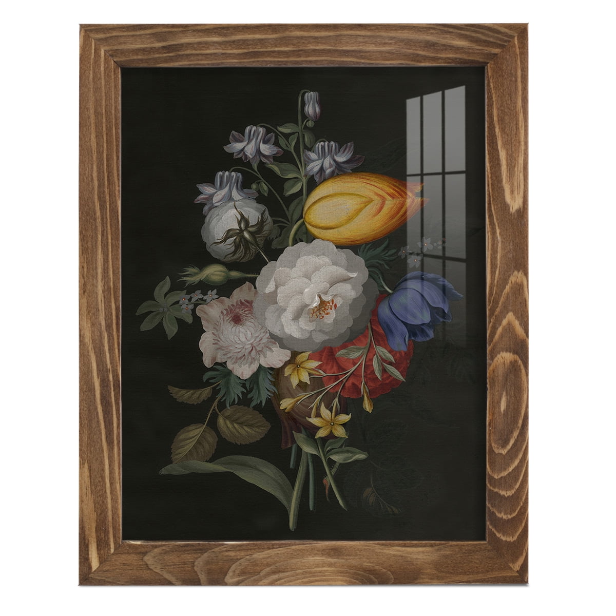 Dramatic Bouquet III -Framed Print w/glass-Walnut