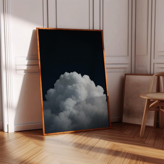 Dramatic Cloud Wall Art Poster Minimalist Dark Sky With Towering White Cumulus Cloud For , Poster Print Only