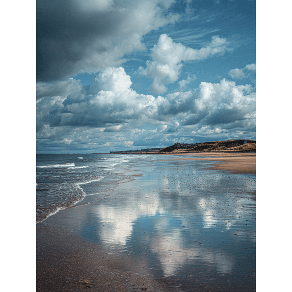 Dramatic Cloudy Beach Reflection Canvas Print, Perfect for Living Room, Office, Hotel, Cafe, Bathroom