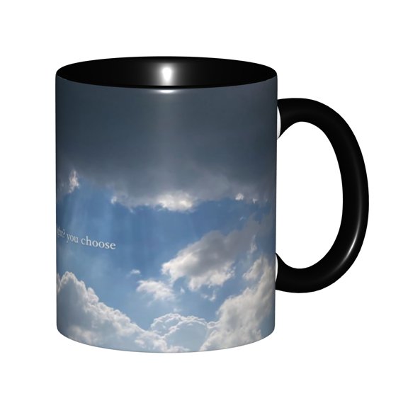Dramatic Cloudy Sky Inspirational Quote Dark Or Light You Choose Ceramic Mug 11oz, Sun Rays Breaking Through Grey Clouds Calm Sky Cup, Microwave Safe Gift for Motivational Quote Lovers
