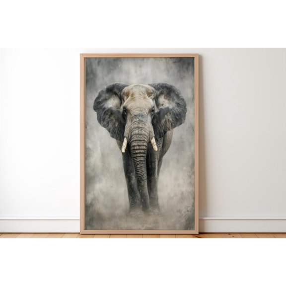 Dramatic Dark African Elephant Giclée Print Minimalist Modern Safari Realistic Gentle Giant Portrait Savanah Gift For Him Her, Unframed Paper Print