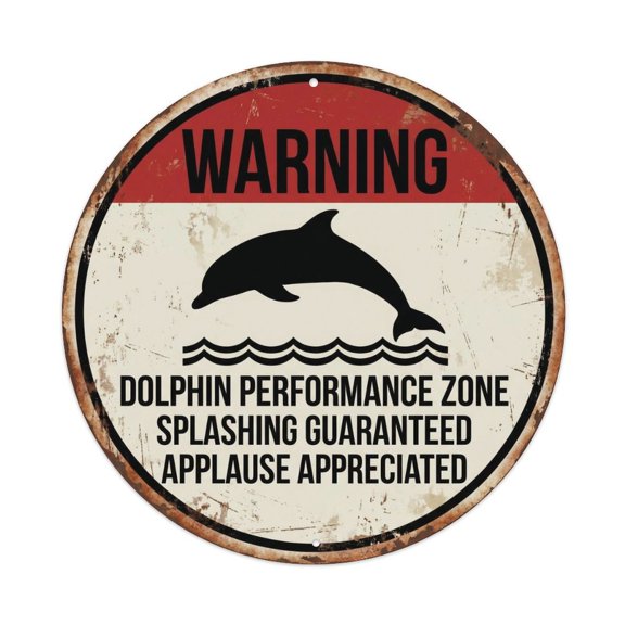 Dramatic Dolphin Show Off Vintage Metal Tin Sign Plaque Wall Decor for Cafe, Club, Garden Round Metal Poster 8x8Inch