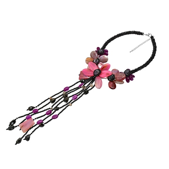 Dramatic Floral Purple Mix Stone Cluster Long Drop Necklace