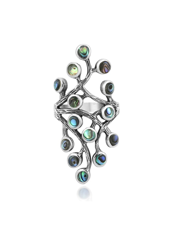 Dramatic Flowing Nature Abalone Sterling Silver Ring - 8
