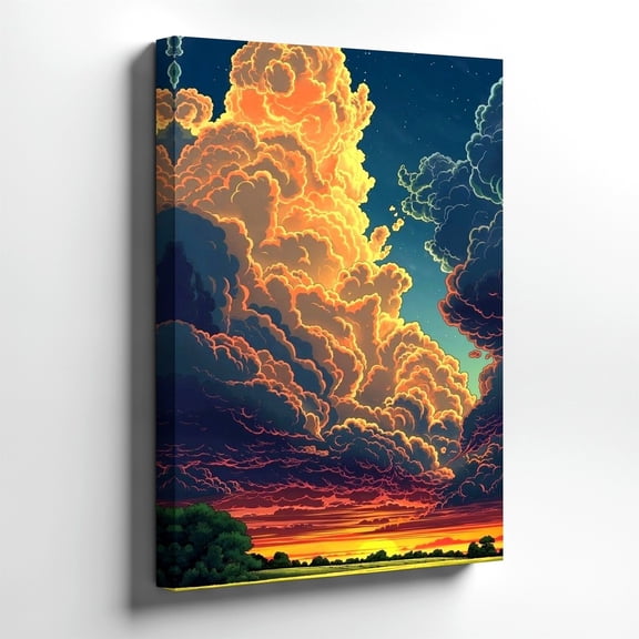Dramatic Glowing Storm Clouds Sunset Landscape Poster, Living Room And Gallery Wall Decor