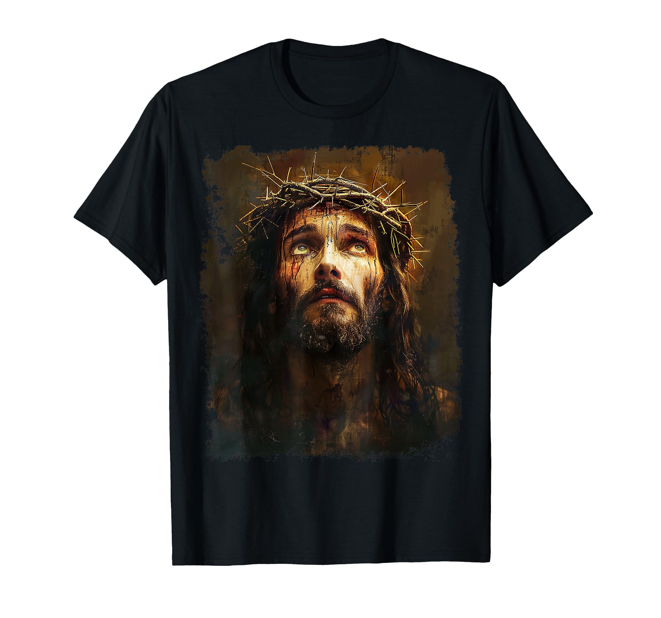 Dramatic Lord Jesus Christ T-Shirt with Crown of Thorns and Intense ...