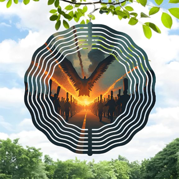 Dramatic Metal Hanging Wind Spinner - Unique Bird Design with Fiery Patterns for Yard & Garden Decor Perfect Wind Chime Accent