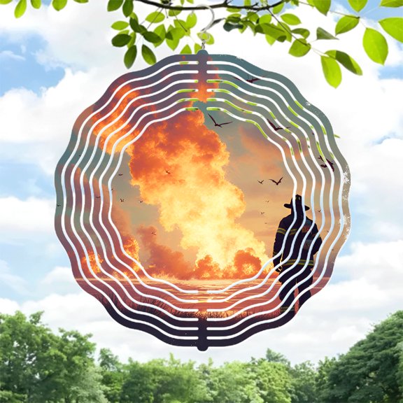 Dramatic Metal Hanging Wind Spinners & Chimes - Fiery Explosion Design for Yard & Garden - Dynamic Circular Frame with Waves
