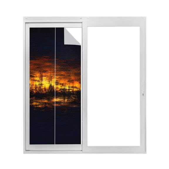Dramatic Night Window Privacy Film Black Golden Fire Silhouette Rustic Midnight Sky Decorative Glass Window Film UV Blocking Static Cling Non-Adhesive Sticker Covering for Home Door 23.6 x 59 inches