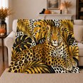 thumbnail image 1 of Dramatic Safari Leopard Jungle Wildlife, Dramatic Botanical Scene, Warm Flannel Blanket for Cabin and Lodge, Wildlife Lovers Housewarming Gift, Botanical Home Decor, 1 of 9