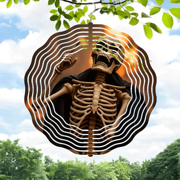 Dramatic Skeleton Wind Spinner & Chime - Fiery Design with Sound Waves - Perfect for Yard & Garden Decor