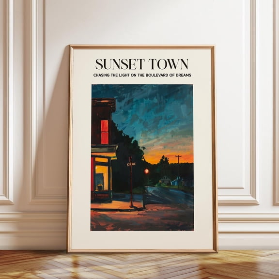 Dramatic Sky Small Town Americana Sunset Town Art Nostalgic Landscape