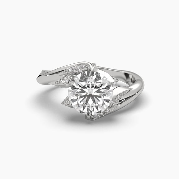 Dramatic Solitaire Moissanite 18k Blooming Rose Bypass Pave Ring