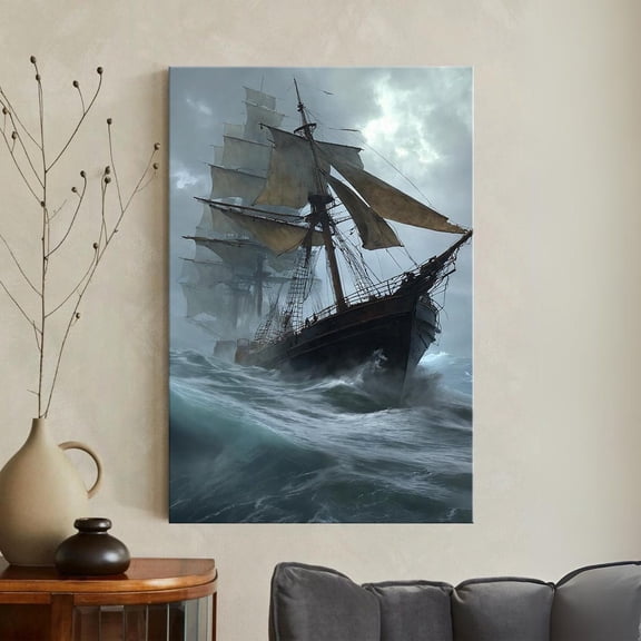 Dramatic Stormy Sea Sailing Ship Poster Vintage Tall Ship Wall, Unframed Poster
