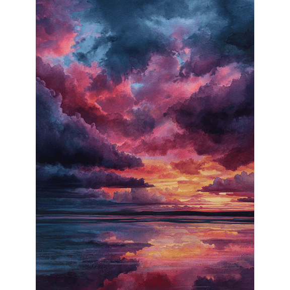 Dramatic Sunset Clouds Reflection Canvas Print, Ideal for Living Room, Office, Hotel Decor