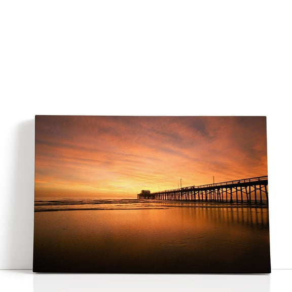 Dramatic Sunset Skies At The Pier - Wrapped Canvas Print Wall Art | 18" W x 12" H