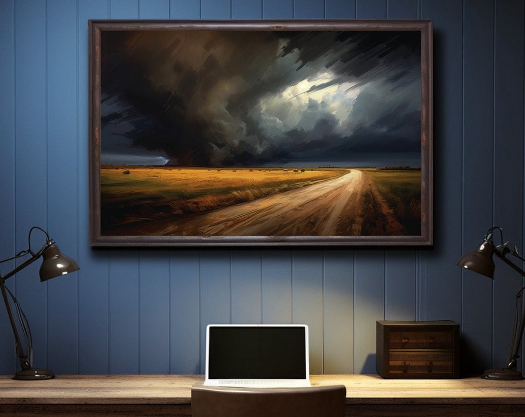 Dramatic Thunderstorm Painting Art Dark Indigo Hues, Intense Storm Gray ...