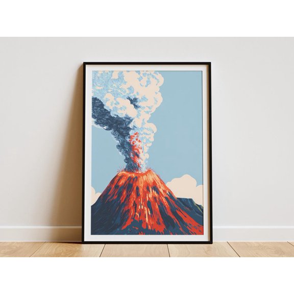 Dramatic Volcano Eruption Fiery Mountain Landscape Poster Unframed Paper Print