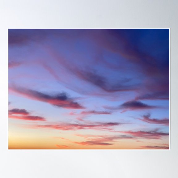 Dramatic Wispy Clouds At Sunset Poster Wall Art, Modern Wall Decor, 8x12 UNFRAMED