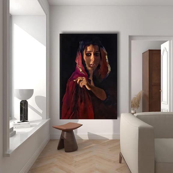 Dramatic Woman Portrait Mysterious Female Wall Decor, Unframed Canvas