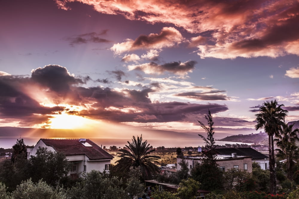 Dramatic cloud formation at sunrise over the sea of Galilee Israel Canvas Art - Reynold Mainse Design Pics (19 x 12)