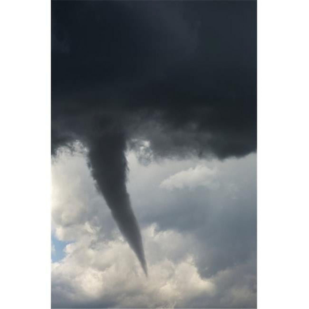 Dramatic funnel cloud created in dark storm clouds; Calgary, Alberta
